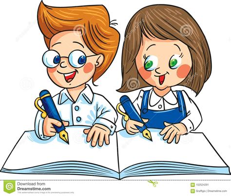 Dos Niños Que Escriben En El Mismo Cuaderno Ilustración Del Vector ...