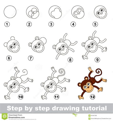Drawing Tutorial. How To Draw A Funny Monkey Stock Vector ...