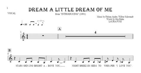 Dream a Little Dream of Me   Notes and lyrics for vocal ...