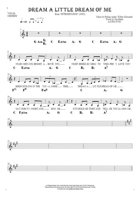 Dream a Little Dream of Me   Notes, lyrics and chords for ...