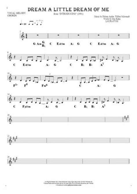 Dream a Little Dream of Me   Notes, lyrics and chords for ...