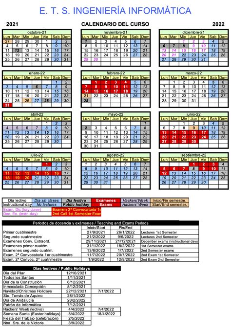 E.T.S.I. INFORMÁTICA   Calendario escolar 2021 2022 ...