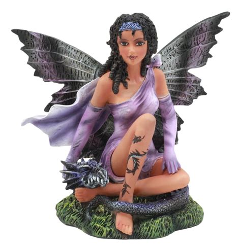 Ebros Beautiful Tribal Ebony Moth Fairy With Baby Dragon ...