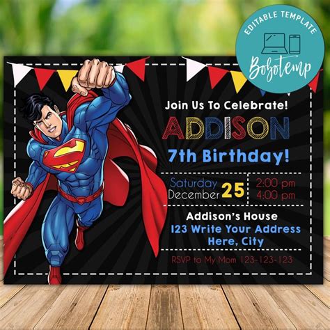 Editable Superman Birthday Invitation Instant Download ...