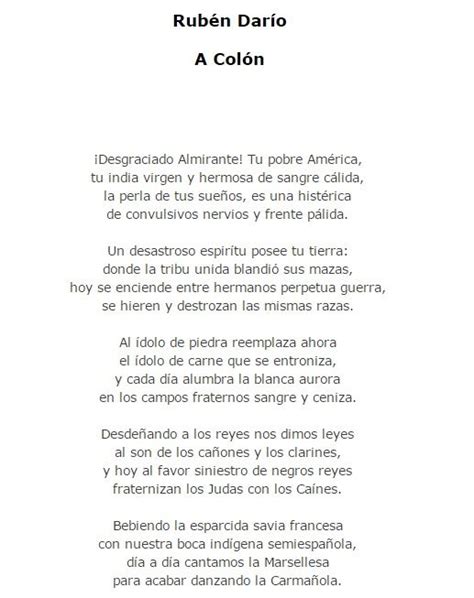 Ejemplo de Modernismo. Fragmento del poema a Colón de ...