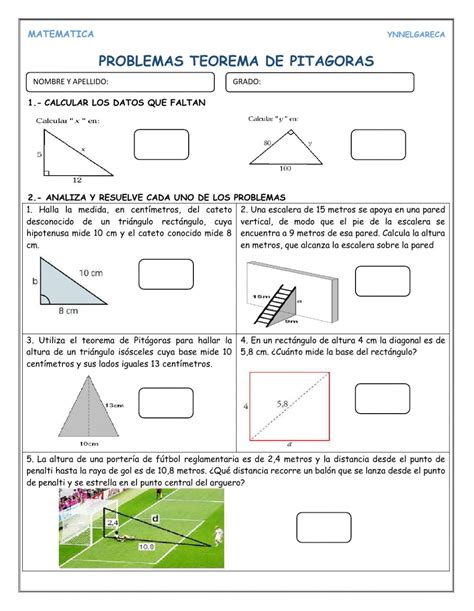 Ejercicio de Problemas teorema de pitagoras