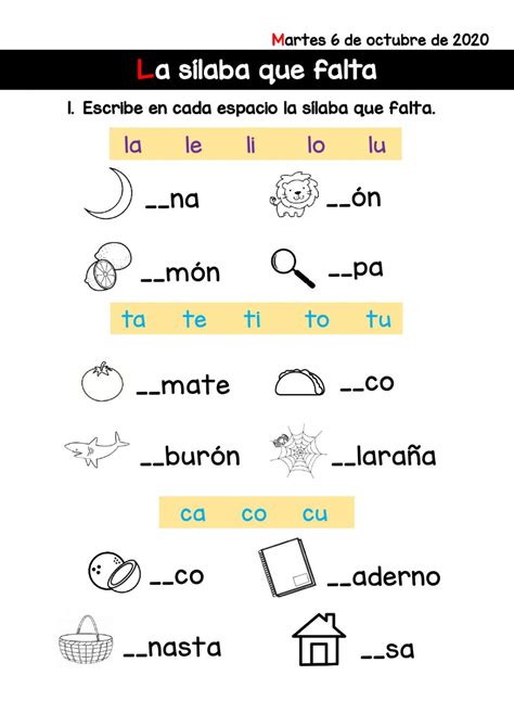 Ejercicio de Qué sílaba falta