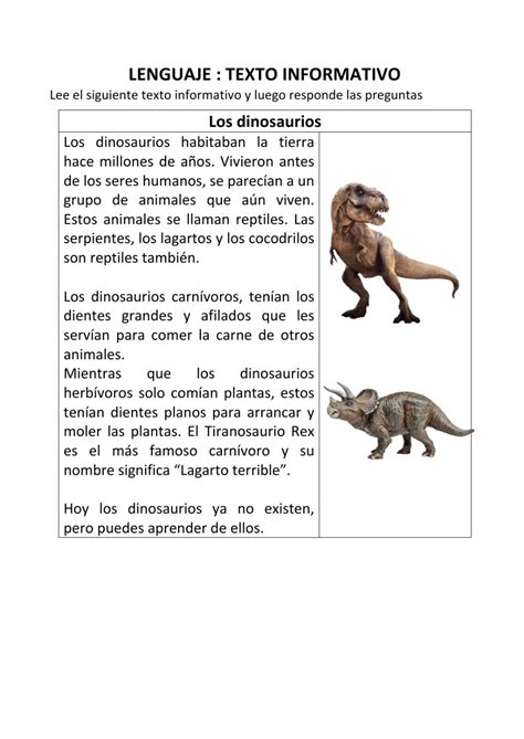Ejercicio de Texto informativo   Los dinosaurios