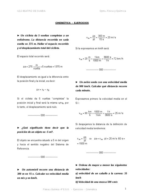 Ejercicios Cinematica 4 ESO | Cinemática | Movimiento  Física