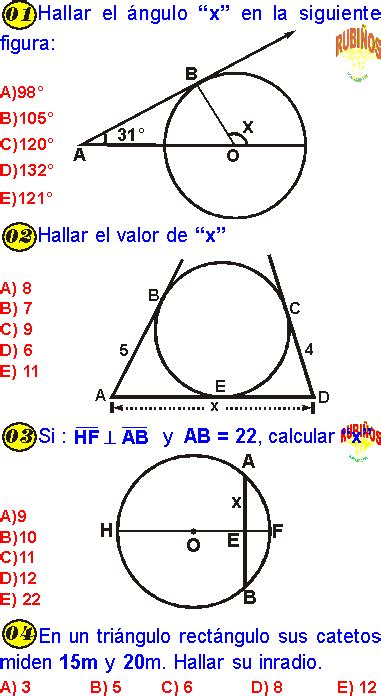 EJERCICIOS DE CIRCUNFERENCIA CON RESPUESTAS GEOMETRÍA PREUNIVERSITARIA PDF