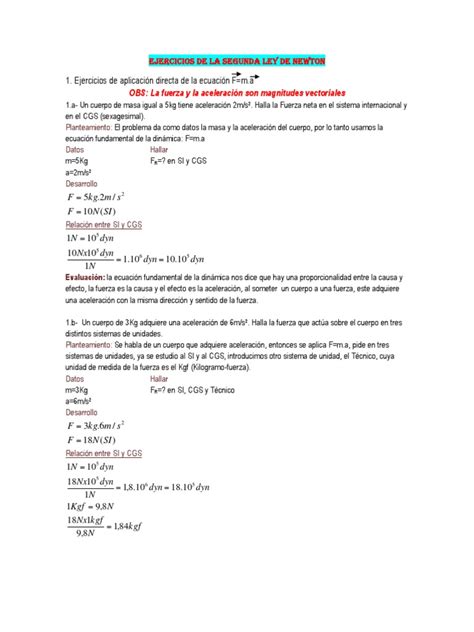 Ejercicios de La Segunda Ley de Newton | Fuerza | Leyes de ...