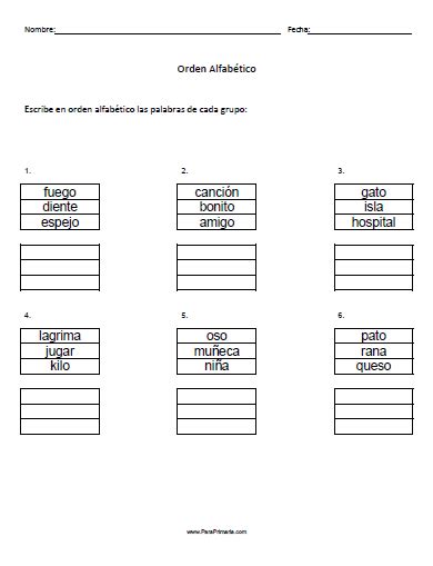 Ejercicios de Orden Alfabético para primaria | Teaching ...