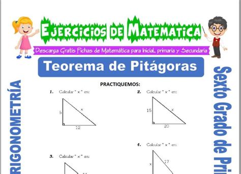 Ejercicios de Teorema de Pitágoras para Sexto grado de Primaria