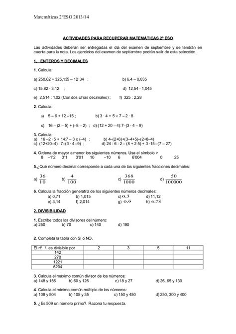 Ejercicios repaso 2º eso 2013 14