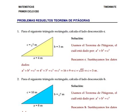 Ejercicios Teorema De Pitagoras 1 Eso   EMBARQ Andino