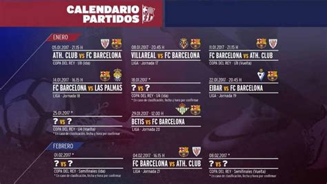 El calendario del Barça en el mes de enero de 2017