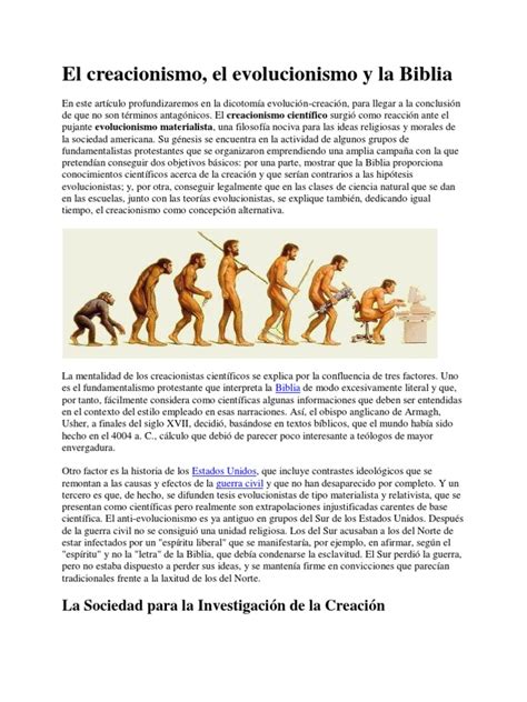 El Creacionismo, El Evolucionismo y La Biblia | Creacionismo | Evolución