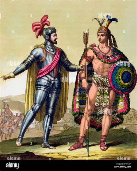El encuentro entre Hernán Cortés y Moctezuma II, México, 1519  c1820 ...