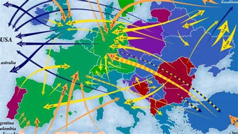 El mapa de Europa que representa los movimientos migratorios entre sus ...