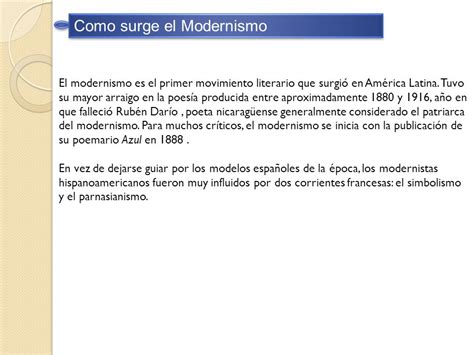 EL MODERNISMO Como surge el Modernismo Temas del ...