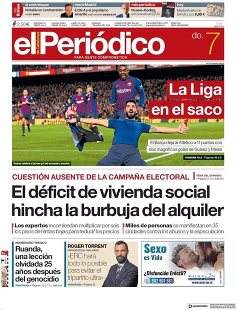 El Periódico de Cataluña  7 de abril de 2019  | Portadas de periodicos ...