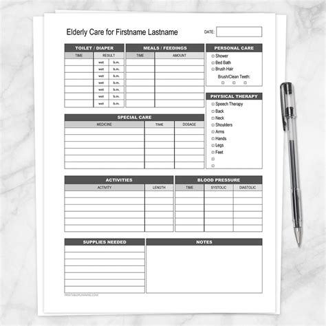 Elderly Care, Daily Care Sheet   Printable at Printable Planning for ...