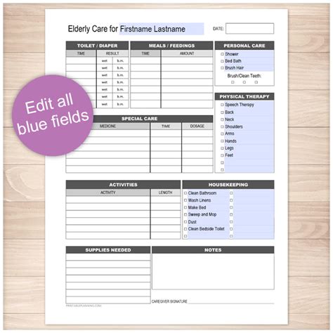 Elderly Care, Daily Care Sheet with Housekeeping   Printable at ...