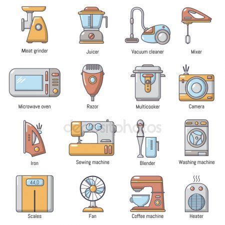 Electrodomésticos iconos conjunto, estilo de dibujos animados | Dibujos ...