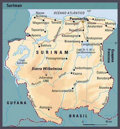 Elevation map of Suriname | Suriname | South America ...