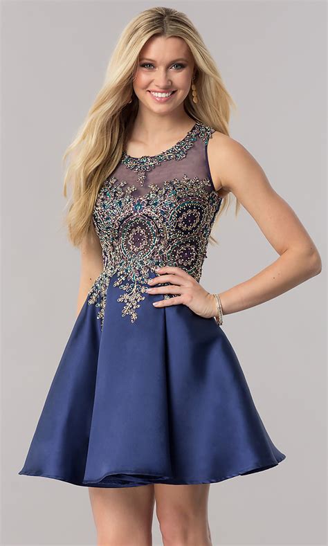 Embellished Bodice Short Navy Blue Homecoming Dress