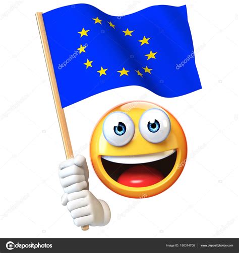 Emoji Holding Vlag Emoticon Zwaaien Vlag Van Europese Unie Rendering ...