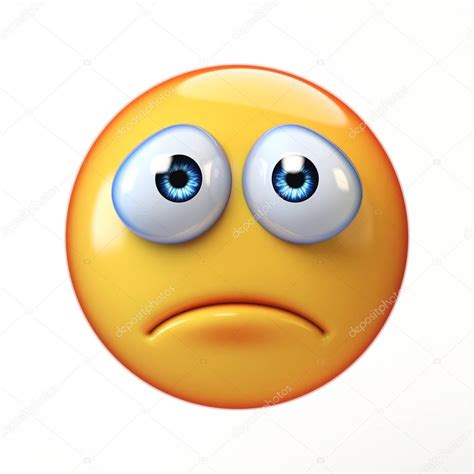 Emoji triste isolato su sfondo bianco, depresso rendering ...