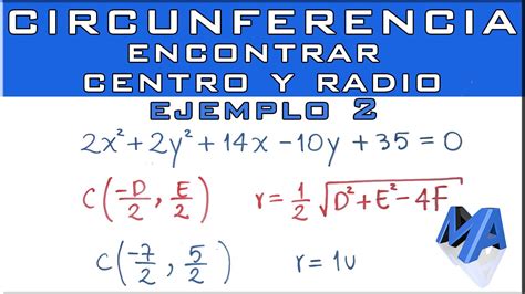 Encontrar el centro y radio de la CIRCUNFERENCIA conociendo la ecuación ...