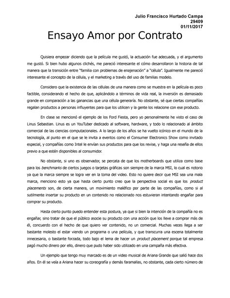 Ensayo Amor por Contrato   GLOBALIZACION, CULTURA Y ...