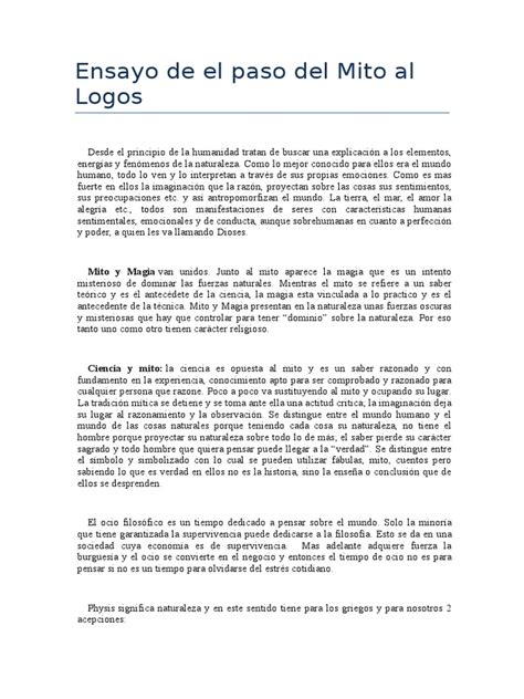 Ensayo de El Paso Del Mito Al Logos | Conocimiento | Ciencia