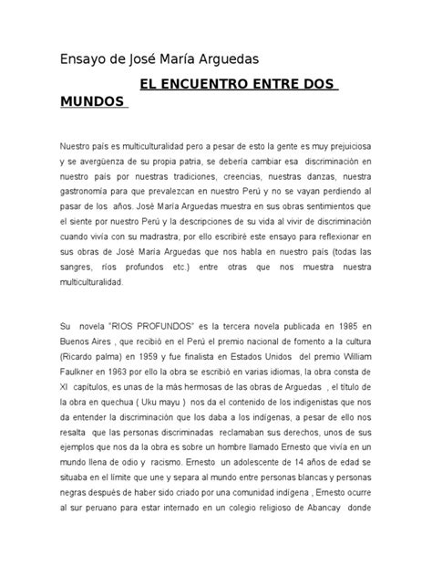 Ensayo de José María Arguedas.docx | Peru | Novels