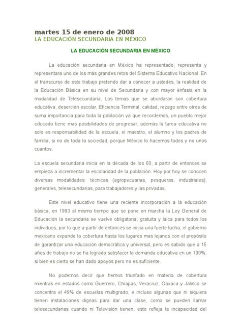 ensayo de secundaria | Educación Secundaria | Ciudad de México