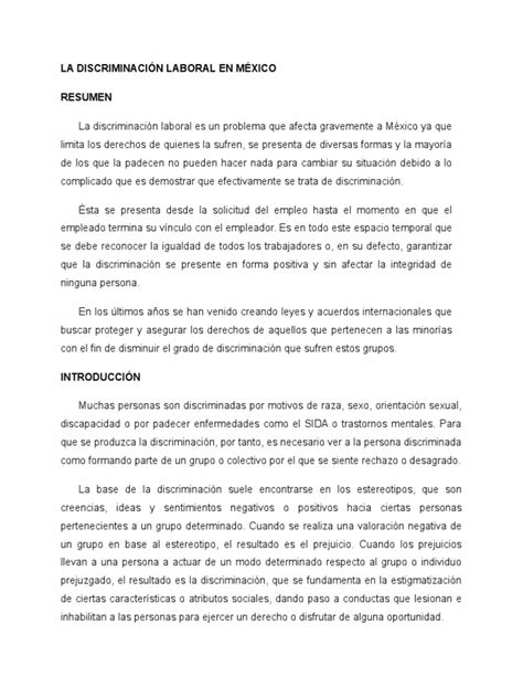 Ensayo Discriminacion Laboral en Mexico