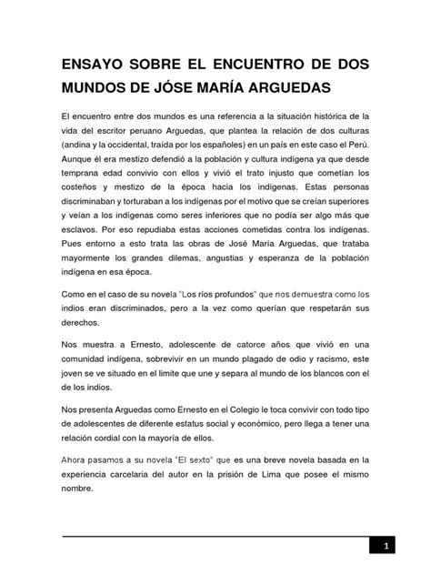 Ensayo Sobre El Encuentro de Dos Mundos de Jóse María Arguedas