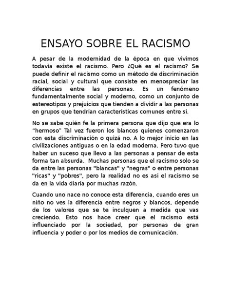 Ensayo Sobre El Racismo | Racism | Ethnicity, Race & Gender