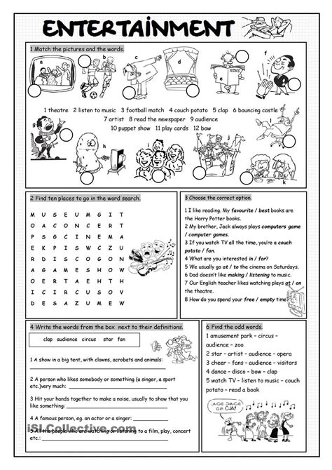 Entertainment Vocabulary Exercises | ESL worksheets of the ...