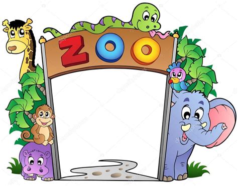 Entrada al zoológico con varios animales vector, gráfico vectorial ...