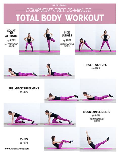 Equipment Free 30 Minute Total Body Workout Graphic   Jar Of Lemons