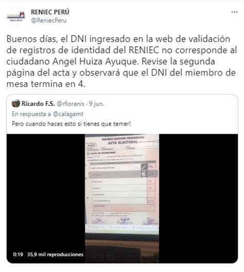Es falso que DNI de miembro de mesa en Huancavelica pertenezca a una ...