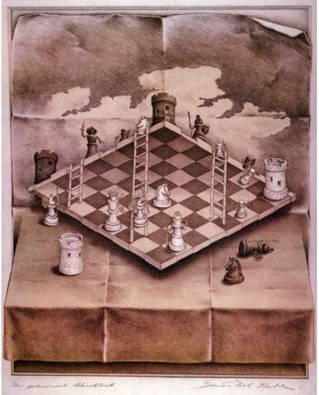 Escher   ajedrez en perspectiva imposible   Cuadro ...