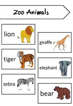 ESL Mini Flashcard Set  Zoo Animals  by SiDash Teaching | TpT