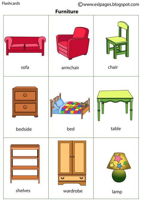 Esl Pages: Furniture | English lessons for kids, Learning english for ...