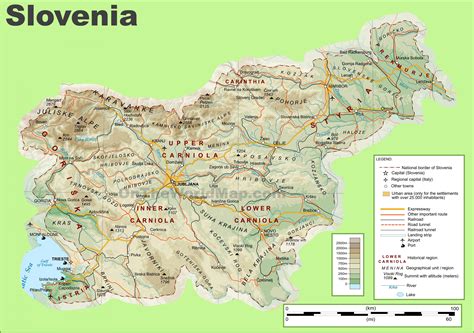 Eslovenia mapa físico Mapa de Eslovenia física  en el Sur de Europa ...