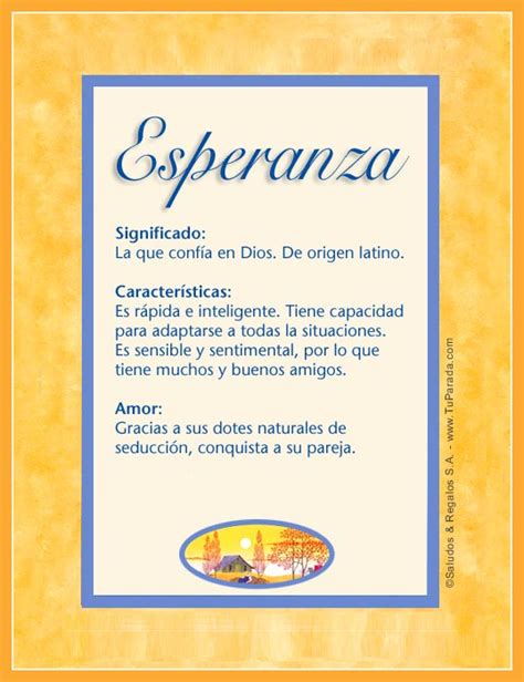 Esperanza, significado de Esperanza   TuParada.com