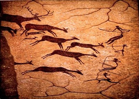 Esta pintura de género rupestre representa a un grupo de cazadores ...